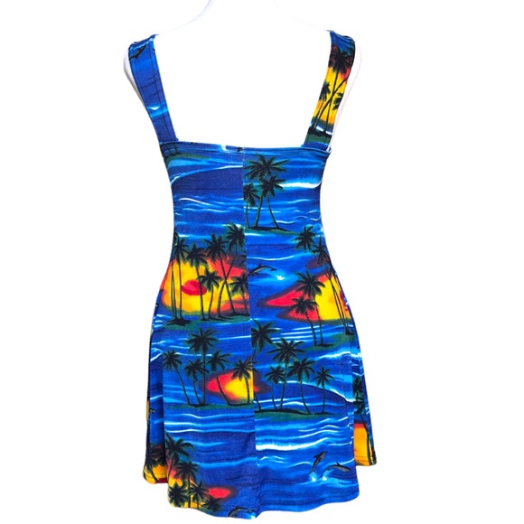 Womens Vintage Y2K Size Large Sleeveless Mesh Summer Tropical Print Mini Dress - Picture 4 of 11